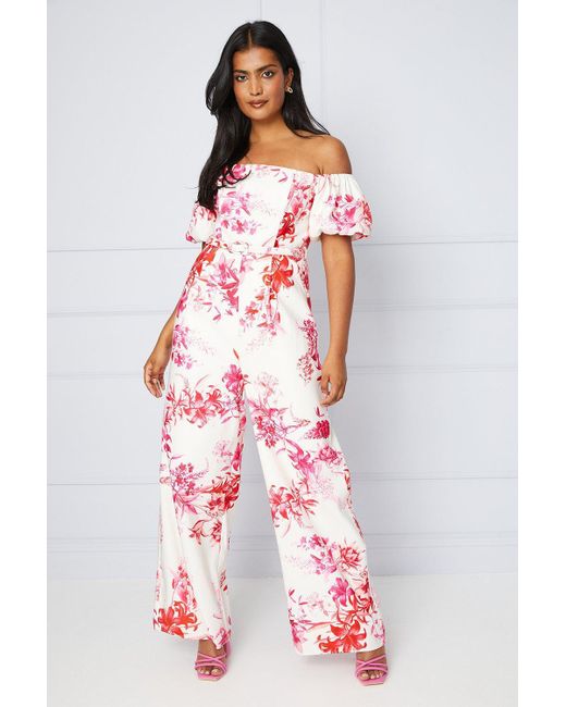 Oasis White Tropical Floral Ottoman Twill Belted Jumpsuit