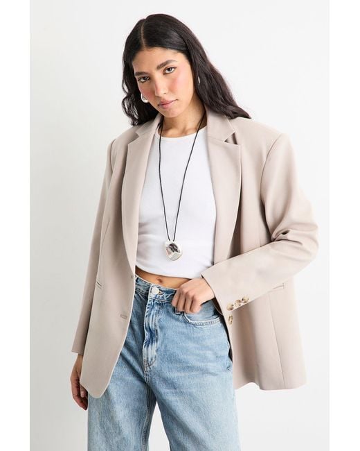 Warehouse Natural Oversized Single Breasted Blazer
