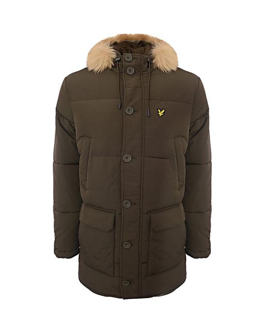 Lyle & Scott Green Parka Jacket With Faux Fur Hood for men