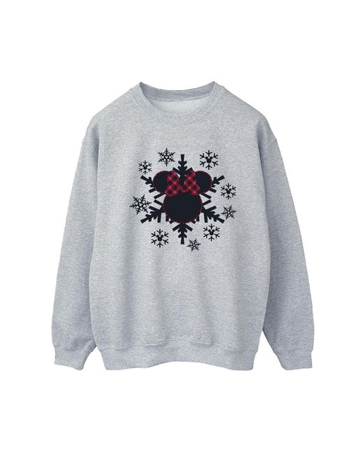 Disney Gray Ladies Minnie Mouse Gingham Snowflakes Sweatshirt (Sport)