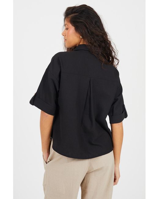 Brave Soul Black V-Neck Button Through Short Sleeve Shirt