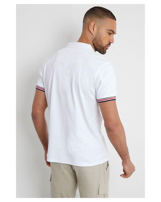 Threadbare White 'Terrine' Trophy Neck Cotton Polo Shirt for men