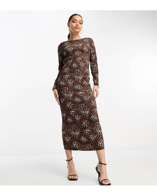 Urban Threads Petite Brown Plisse Midi Smock Dress