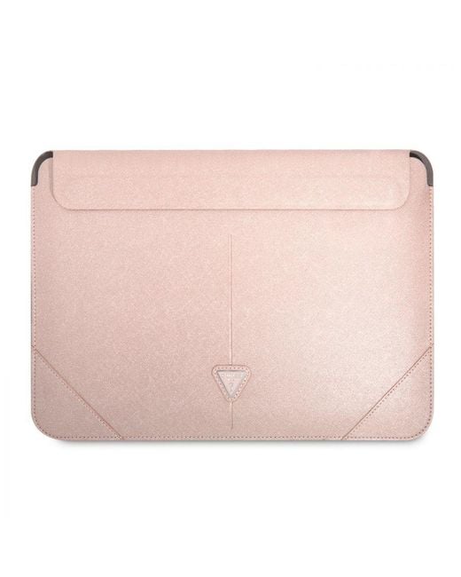 Guess Pink 16" Laptop Sleeve Pu Saffiano Triangle Metal Logo