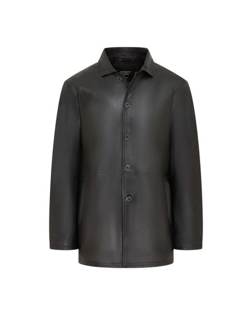 Infinity Leather Black Long Collared Car Coat Jacket for men