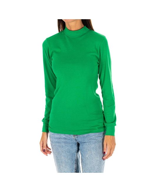 Kisses&Love Green Long-Sleeved T-Shirt With Half-High Collar 1625-M