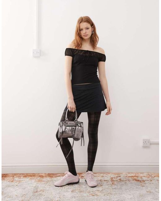Collusion Black Off Shoulder Mesh Trim Corset Style Top