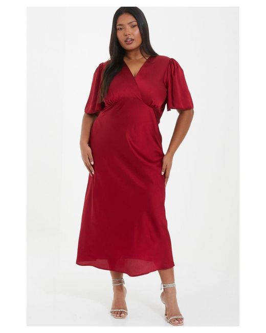 Quiz Red Curve Satin Midi Dress