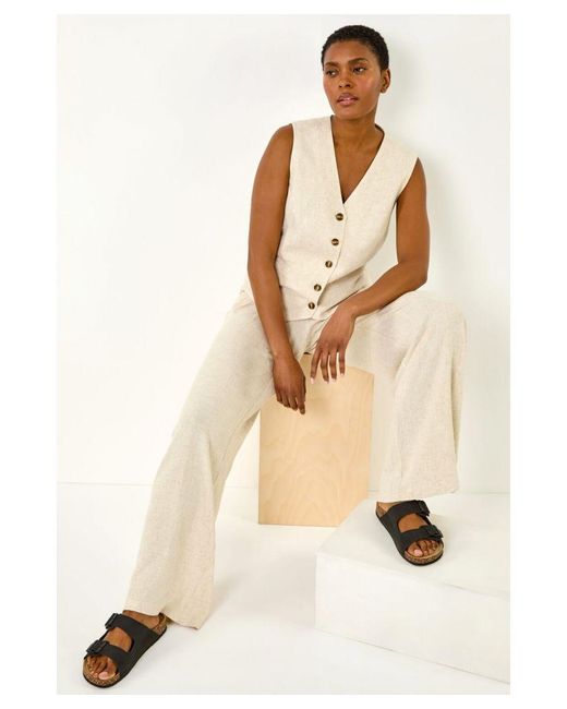 Roman White Linen Mix Wide Leg Trousers