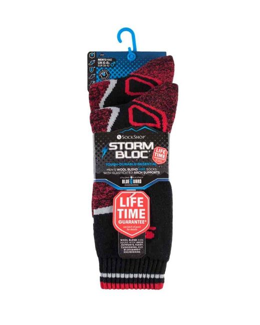 Storm Bloc Red 2 Pairs Heavy Duty Winter Warm Padded Thermal Wool Blend Socks For Hiking for men