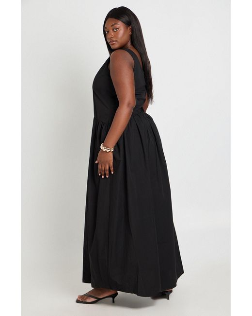 Boohoo Black Plus Cotton Poplin Pleated Maxi Dress