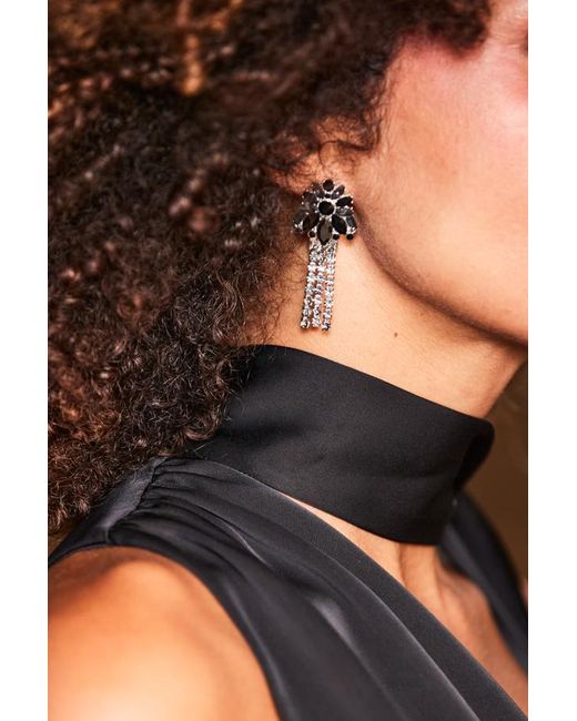 Sosandar Black Rhinestone Detail Tassel Earrings