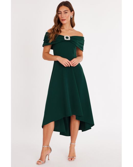 Quiz Green Bottle Diamante Buckle Midi Dress