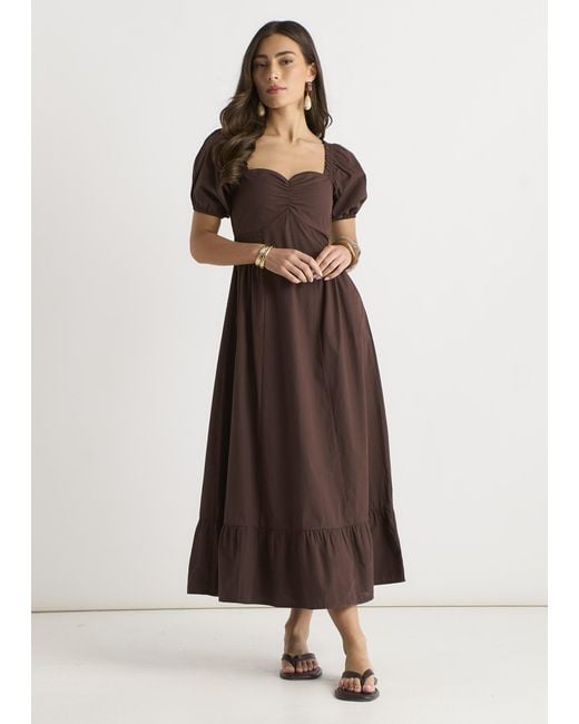 Gini London Brown Gypsy Puff Sleeves Midaxi Dress