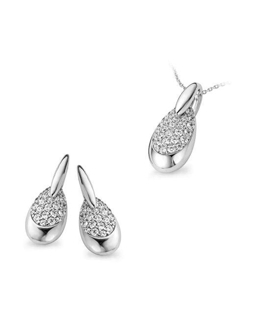 Orphelia White 925 Sterling Set: Chain-Pendant + Earrings
