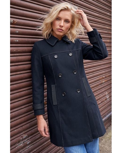 Roman Blue Petite Contrast Double Breasted Coat