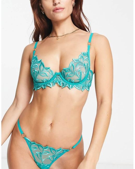 Bluebella Blue Isadora Metallic Leaf Embroidered Plunge Bra