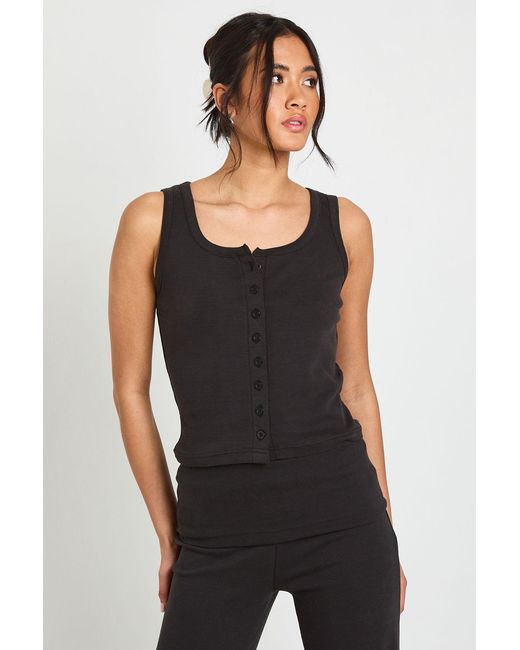 Boohoo Black Button Through Vest Top