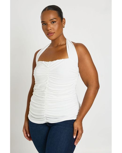 Boohoo White Plus Halter Neck Ruched Square Top