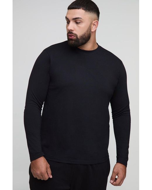BoohooMAN Blue Plus Regular Fit Long Sleeve Crew Neck T-Shirt for men