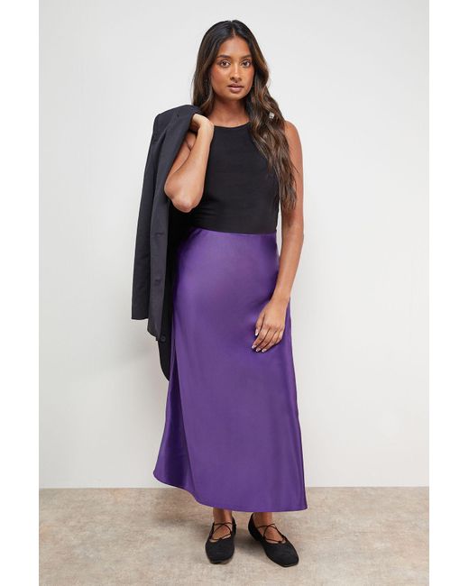 Oasis Purple Bias Cut Satin Midi Skirt