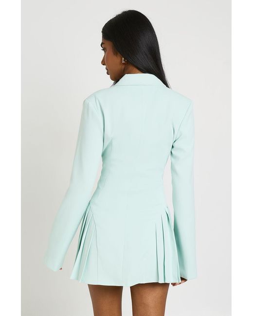 Boohoo Blue Tailored Structured Cinched Waist Pleated Blazer Dress