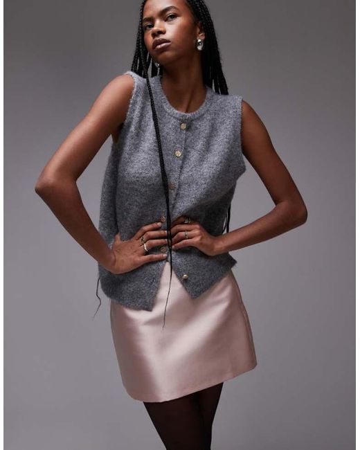 TOPSHOP Gray Co-Ord Heavy Satin Micro Mini