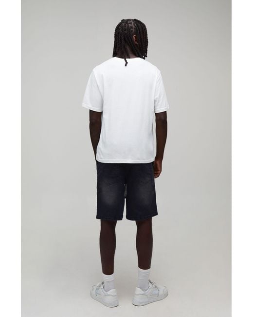 BoohooMAN Black Extended Drawcord Stretch Denim Shorts for men