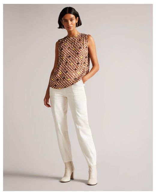 Ted Baker White Eliona Barrel Trouser With Pin Tuck Detail