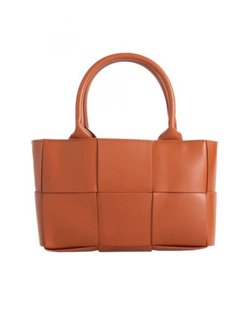 Where's That From Brown 'Aurora' Top Handle Rectangle Bag With Square Pattern