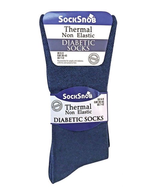 Sock Snob Blue 3 Pack Non Elastic Thermal Diabetic Socks For Poor Circulation for men