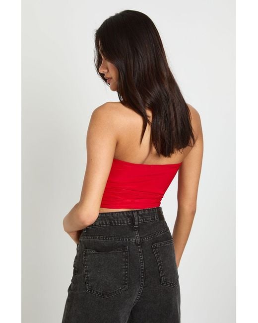 Boohoo Red Ruched Square Neck Halter Top