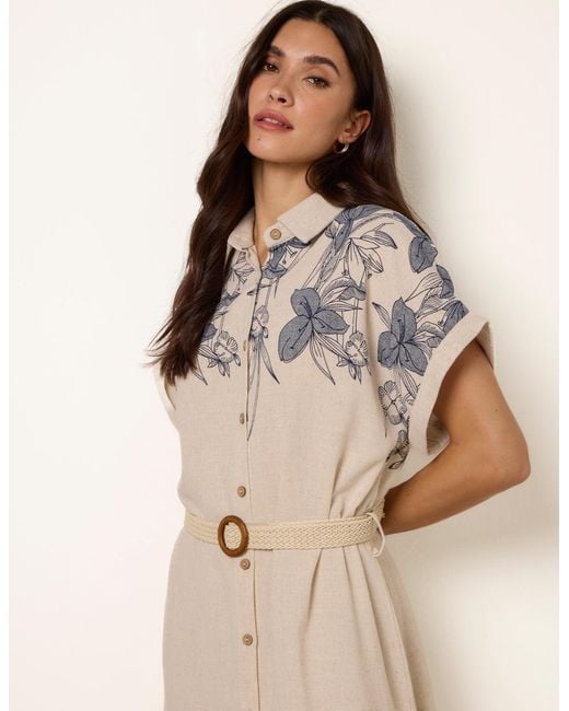 Blue Vanilla Natural Printed Linen Belted Dress