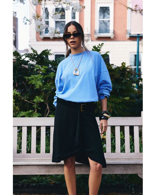 Boohoo Blue Basic Oversized Long Sleeve T-Shirt