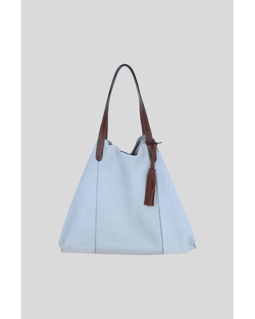 Brampton London Blue Real Suede Leather Shopper Bag With Tassel Charm