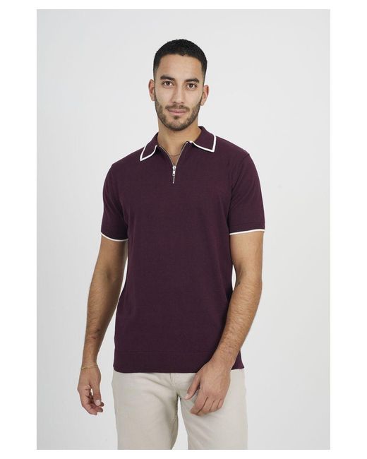 Brave Soul Purple 'Polack' Short Sleeve Knitted Polo Shirt for men