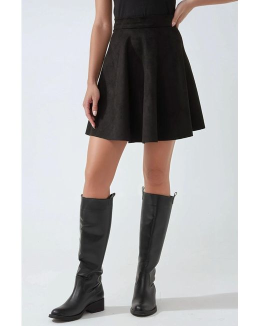 Hiccup Black Elegant High Waist Suede Mini Skirt