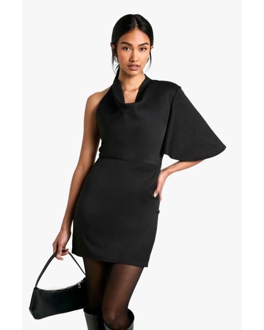 Boohoo Black High Cowl Asymmetric Mini Dress