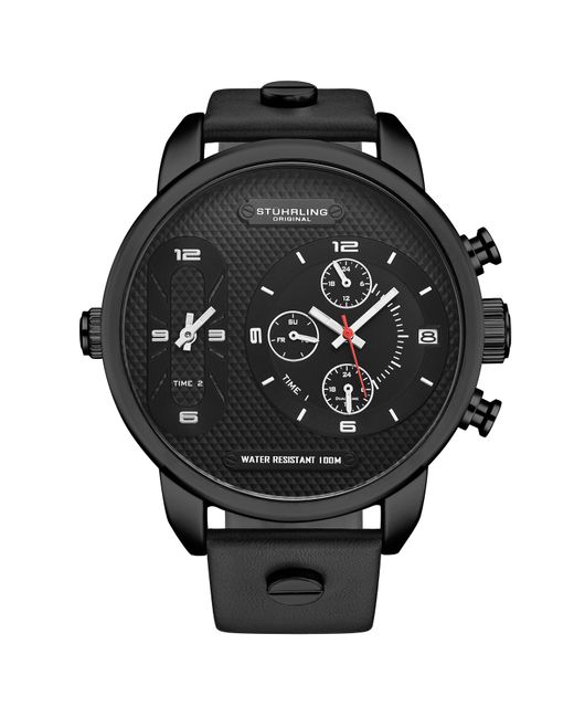 Stuhrling Black Global Gmt 4052 Japanese Quartz 52Mm for men
