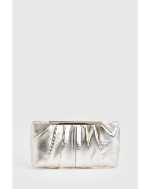 Boohoo Brown Ruched Hardware Detail Clutch Bag