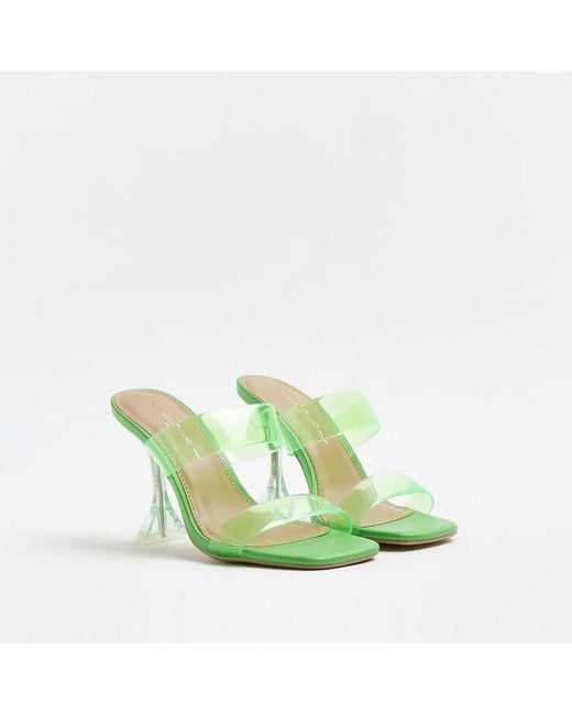River Island Green Heeled Mules Wide Fit Perspex Pu