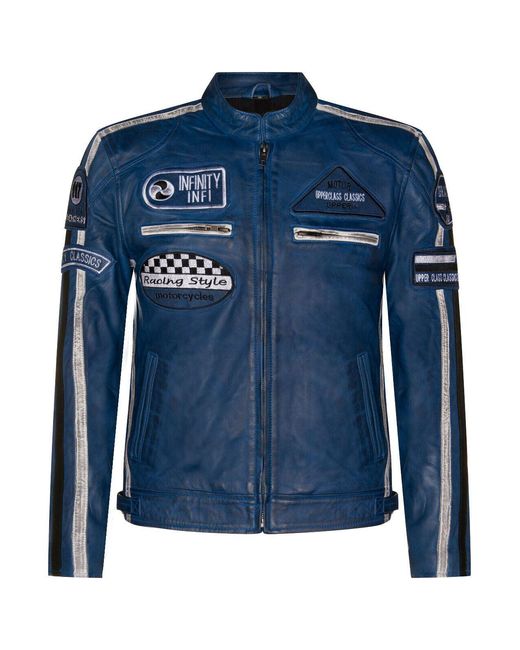 Infinity Leather Blue Racing Biker Jacket-Portland for men