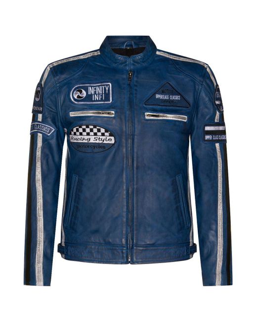 Infinity Leather Blue Racing Biker Jacket-Portland for men
