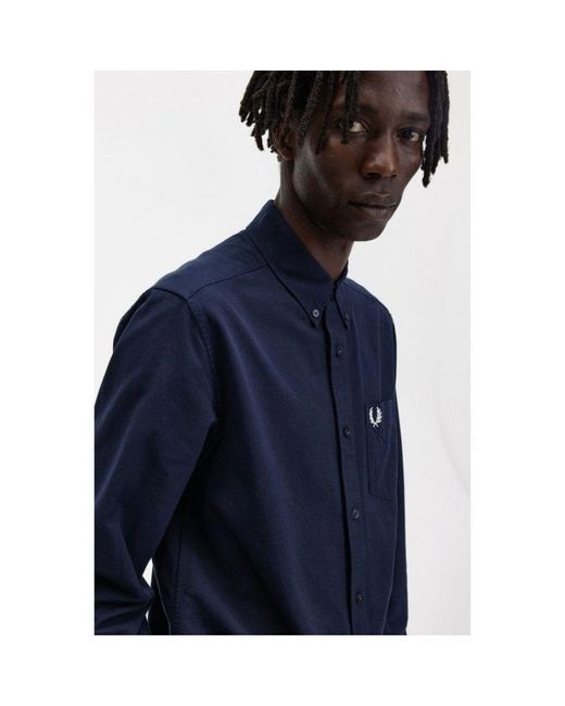 Fred Perry Blue Long Sleeve Oxford Shirt for men