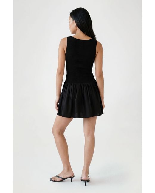 Boohoo Black Shirred Drop Hem Shift Dress