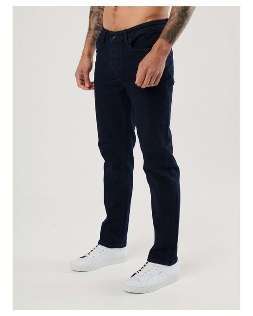 Luke 1977 Blue Freddys Straight Leg Dark Raw Jeans Denim for men