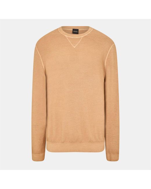 Boss Natural Regular Fit Crew Neck Long Sleeve Sweater for men