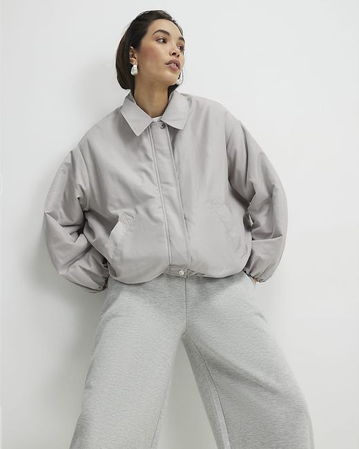 River Island Gray Jacket Collared Bubble Hem