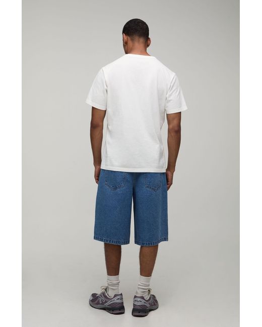 BoohooMAN Blue Regular Tinted Denim Jorts for men