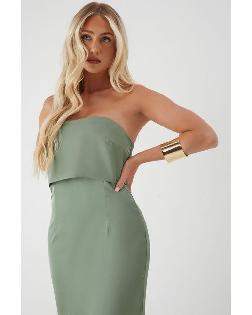 MissPap Green Premium Satin Bandeau Overlay Bridesmaid Dress